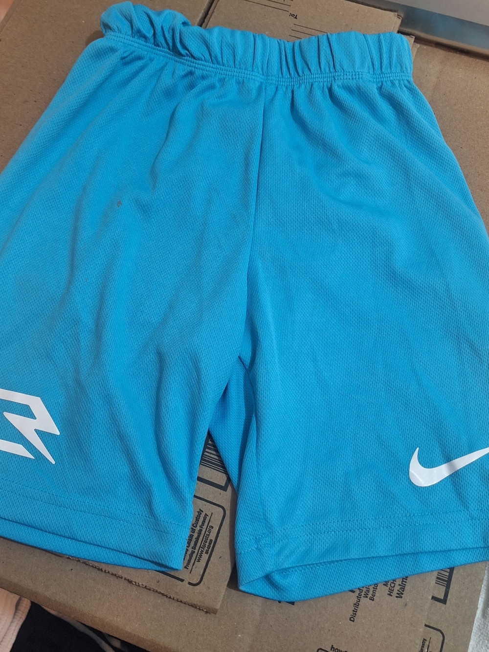 Turquoise Kids Athletic Shorts with White Logos